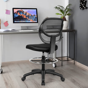 Mesh Drafting Computer Swivel Chair, Office Desk Chair, Ergonomic Armless Executive Task Chair