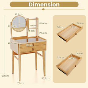 Small Vanity Desk with Mirror, Compact Makeup Table with 2 Drawers