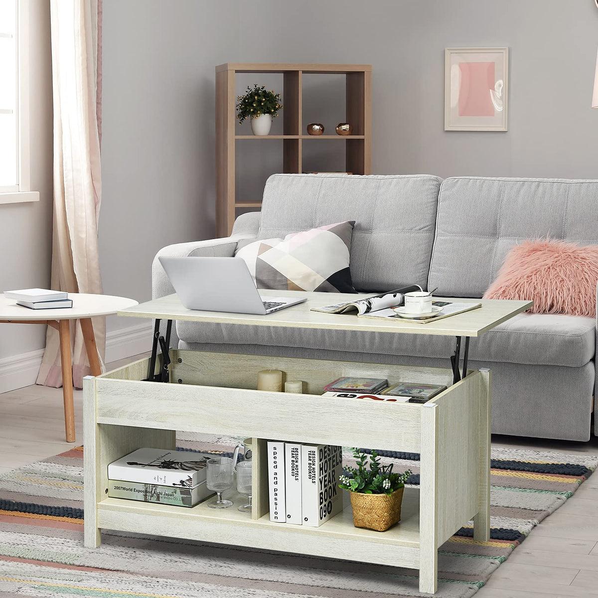 Giantex Lift Up Top Coffee Table, Wood Living Room Table w/ Hidden Storage Shelf & Open Compartment