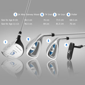Junior Complete Golf Club Set for Age 8 to 13, Includes 3# Fairway Wood, 7# & 9# Irons, Putter, Head Cover