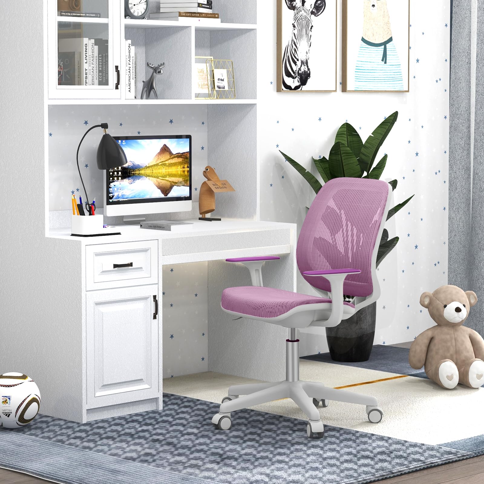 Ergonomic Children Study Computer Chair, Mesh Swivel Task Student Chair 6-15 Years for Home School Office