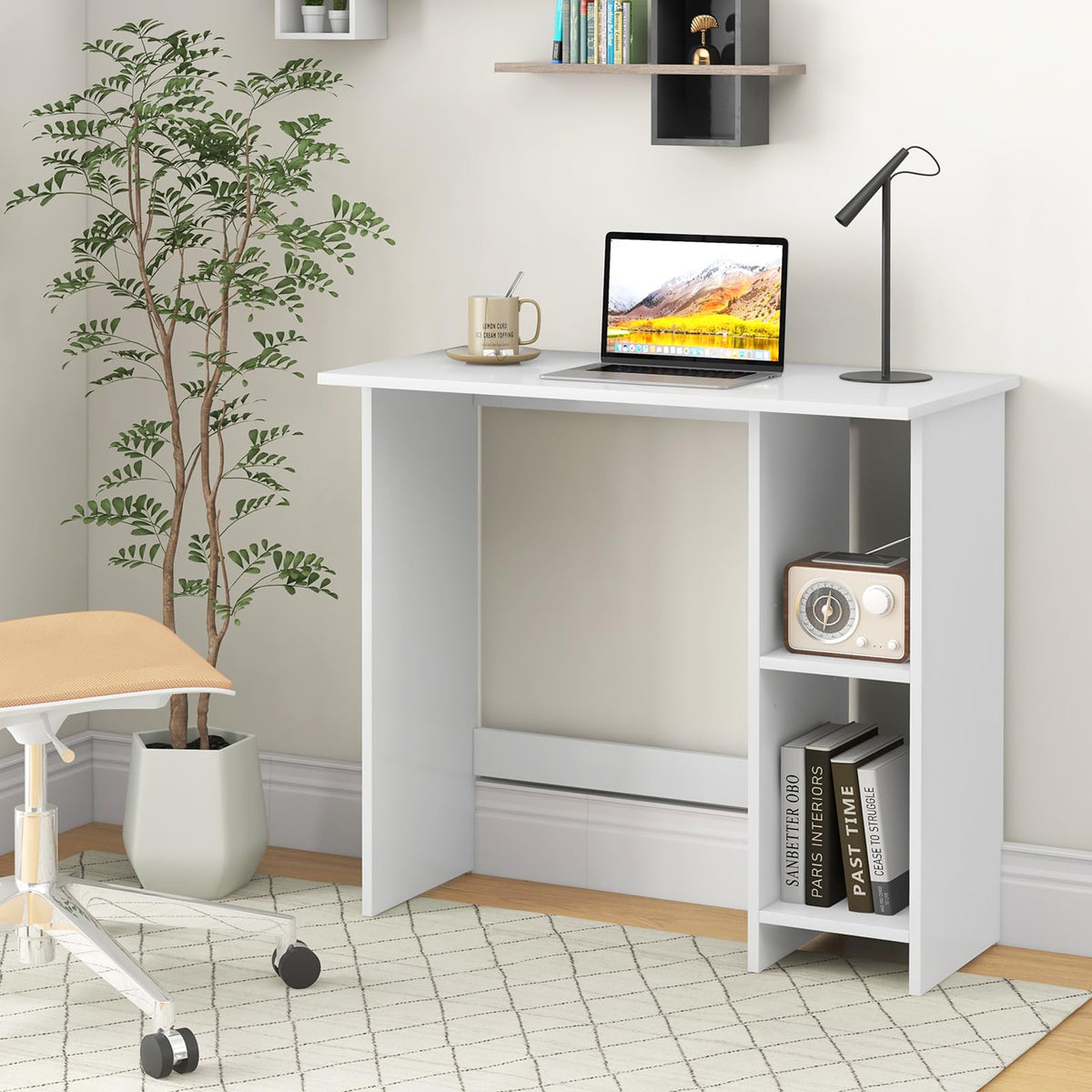 Giantex Small Computer Desk with Storage, Modern Writing Desk with Adjustable Shelf, Space Saving