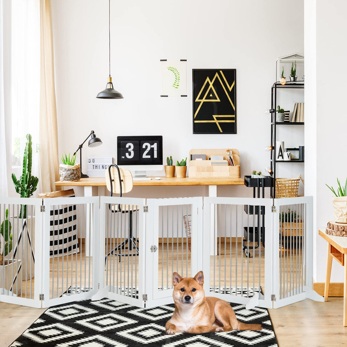 Freestanding 6-Panel Foldable Walk-Through Dog Gate Playpen