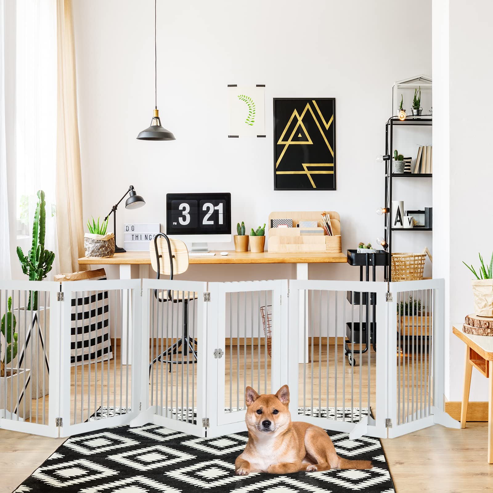 Freestanding 6-Panel Foldable Walk-Through Dog Gate Playpen