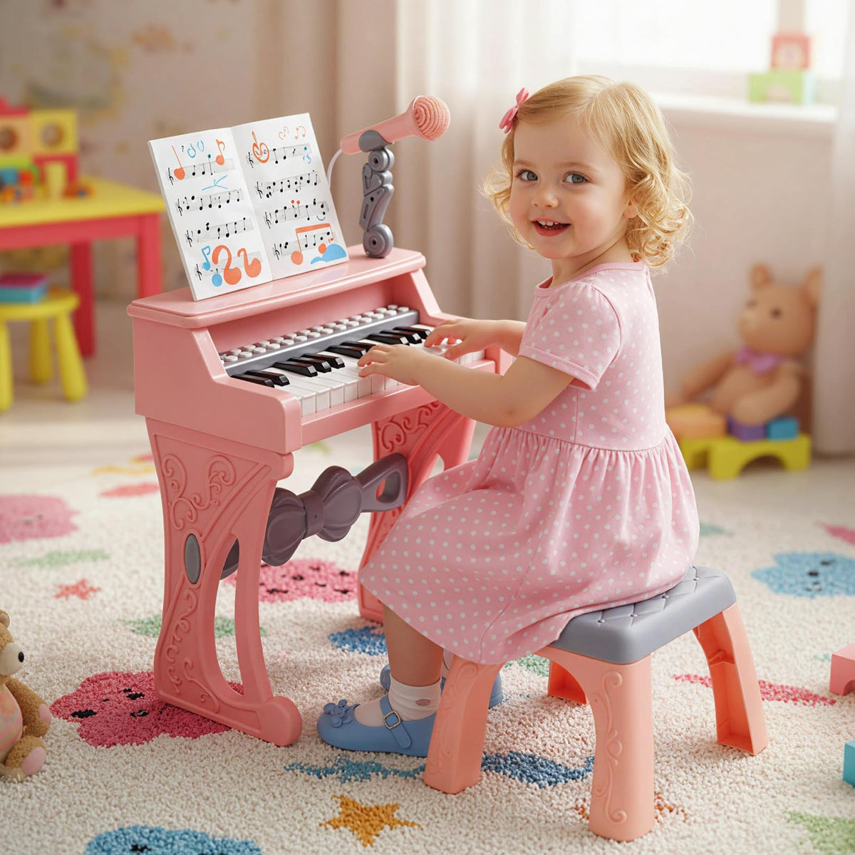 HONEY JOY Mini Keyboard Piano for Kids, 25 Keys Electric Piano w/Stool
