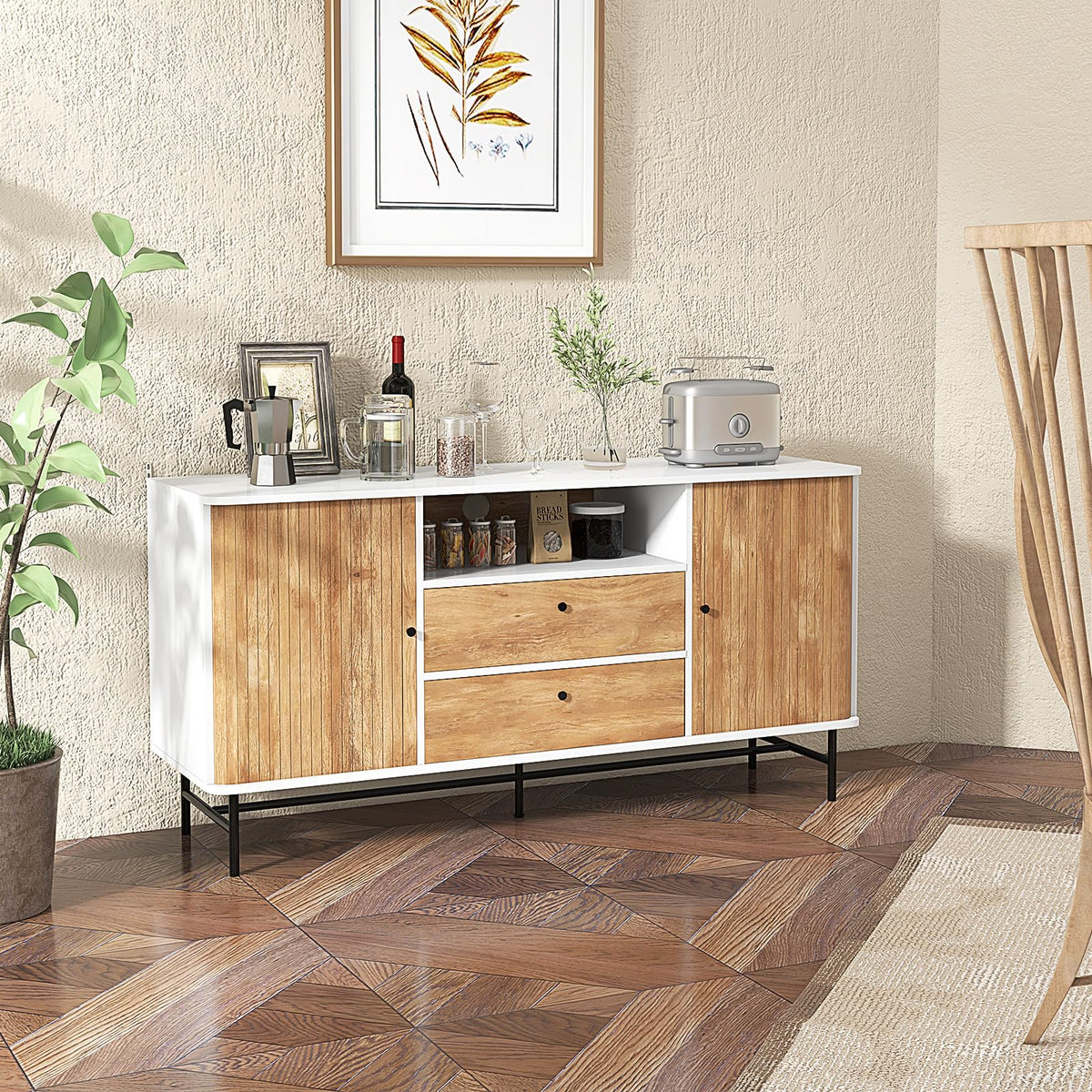 Giantex Buffet Sideboard, Mid Century Modern Coffee Bar Station