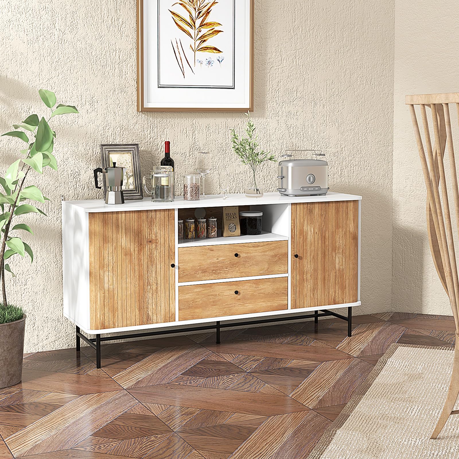 Giantex Buffet Sideboard, Mid Century Modern Coffee Bar Station