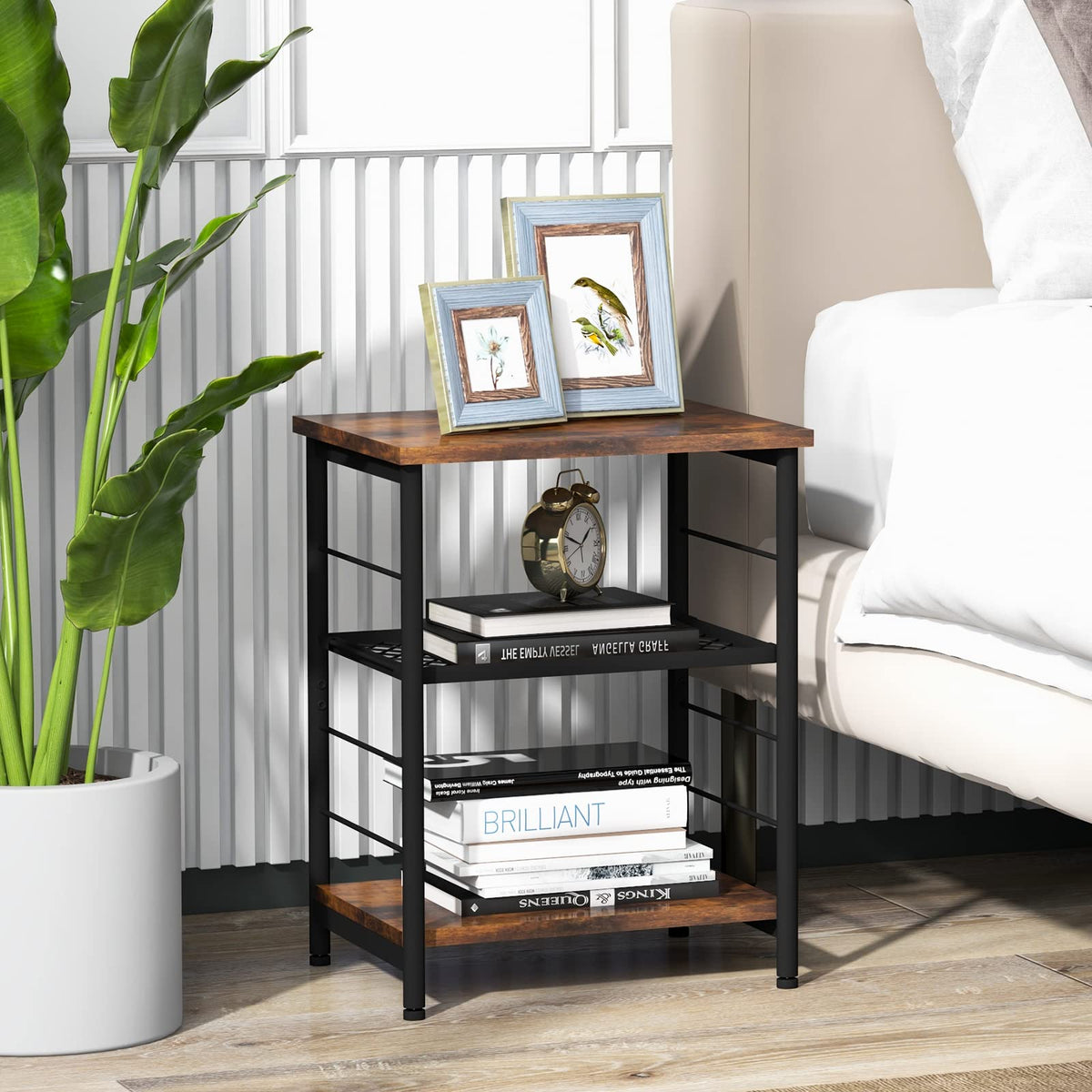 Giantex 3-Tier Industrial Side Table, Metal Frame Bedside Table