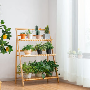 Folding Bamboo Plant Stand, 3-tier Ladder Plants Holder Organizer
