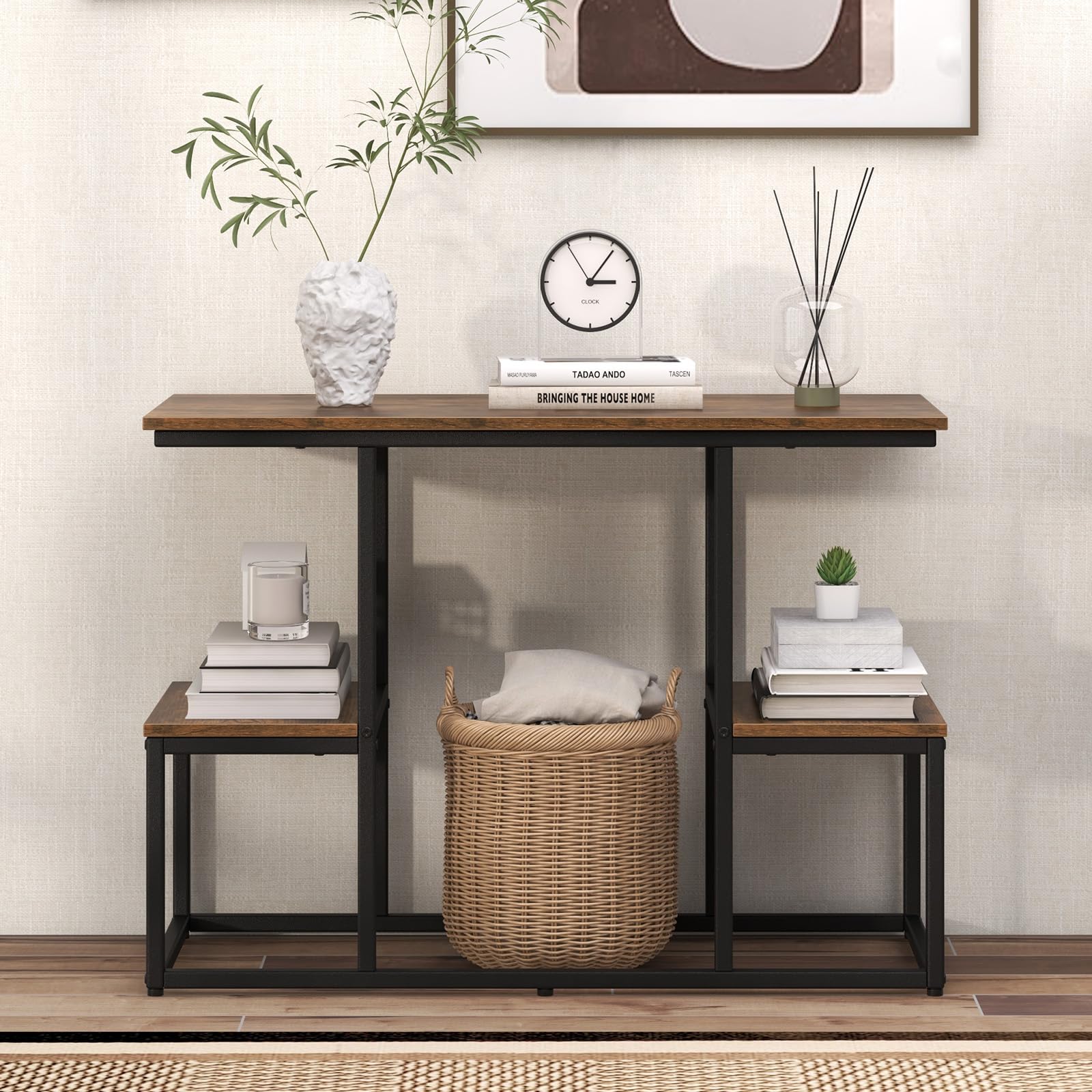 Giantex Rustic TV Console Table for 50 Inches TVs, Industrial Sofa Table with Open Storage Shelves
