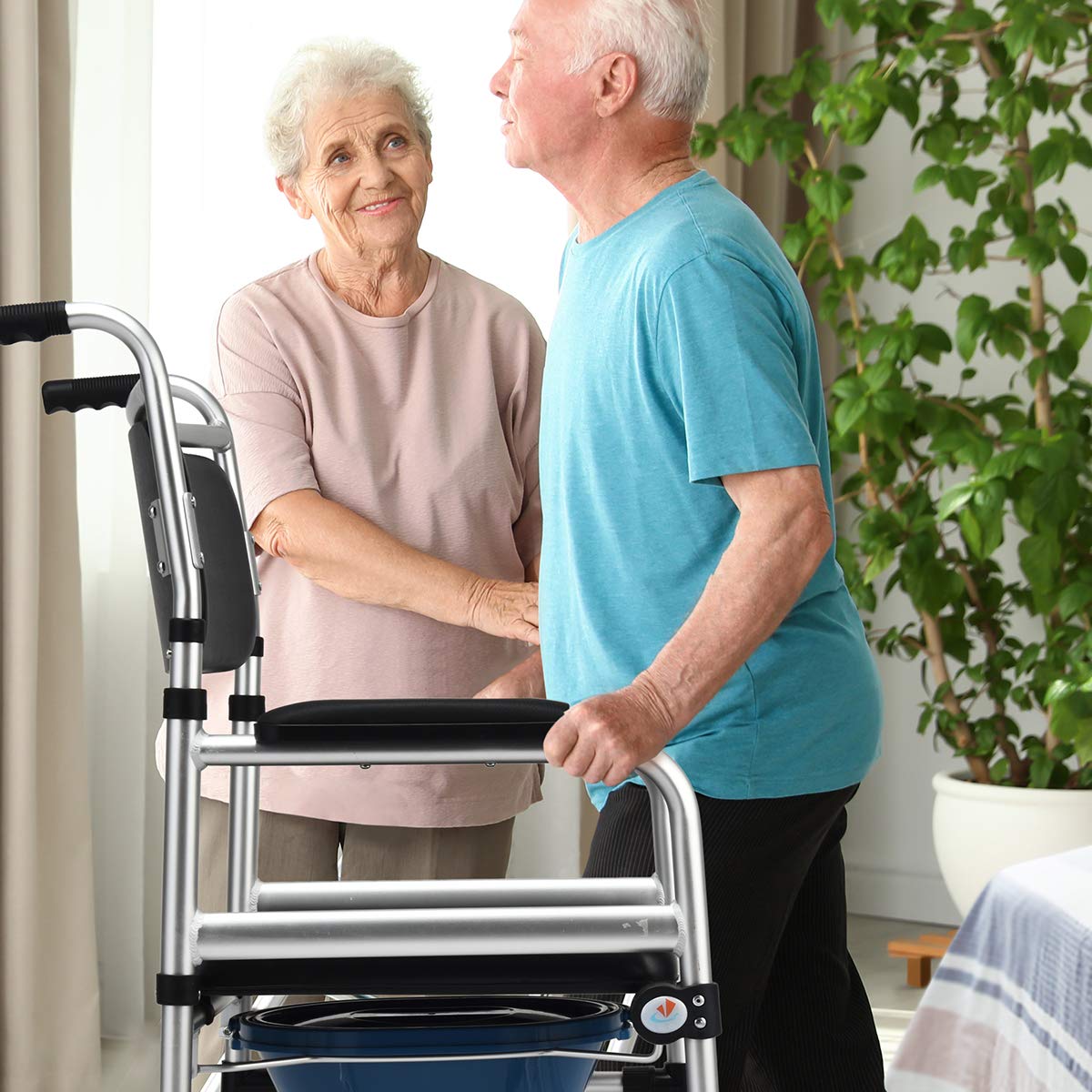Toilet Commode Wheelchair, Multifunctional Rolling Commode Chair w/ 5-Level Adjustable Height & Removable Toilet