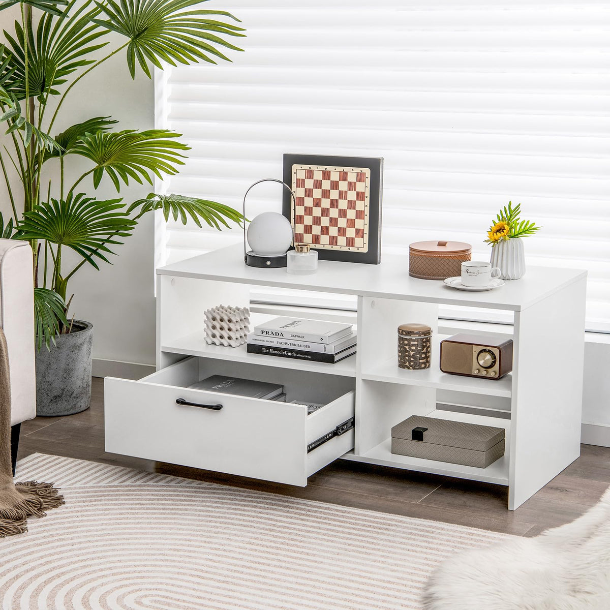 Giantex TV Stand for TVs up to 50", Modern Media Console Table w/ 3 Open Compartments & 1 Storage Drawer