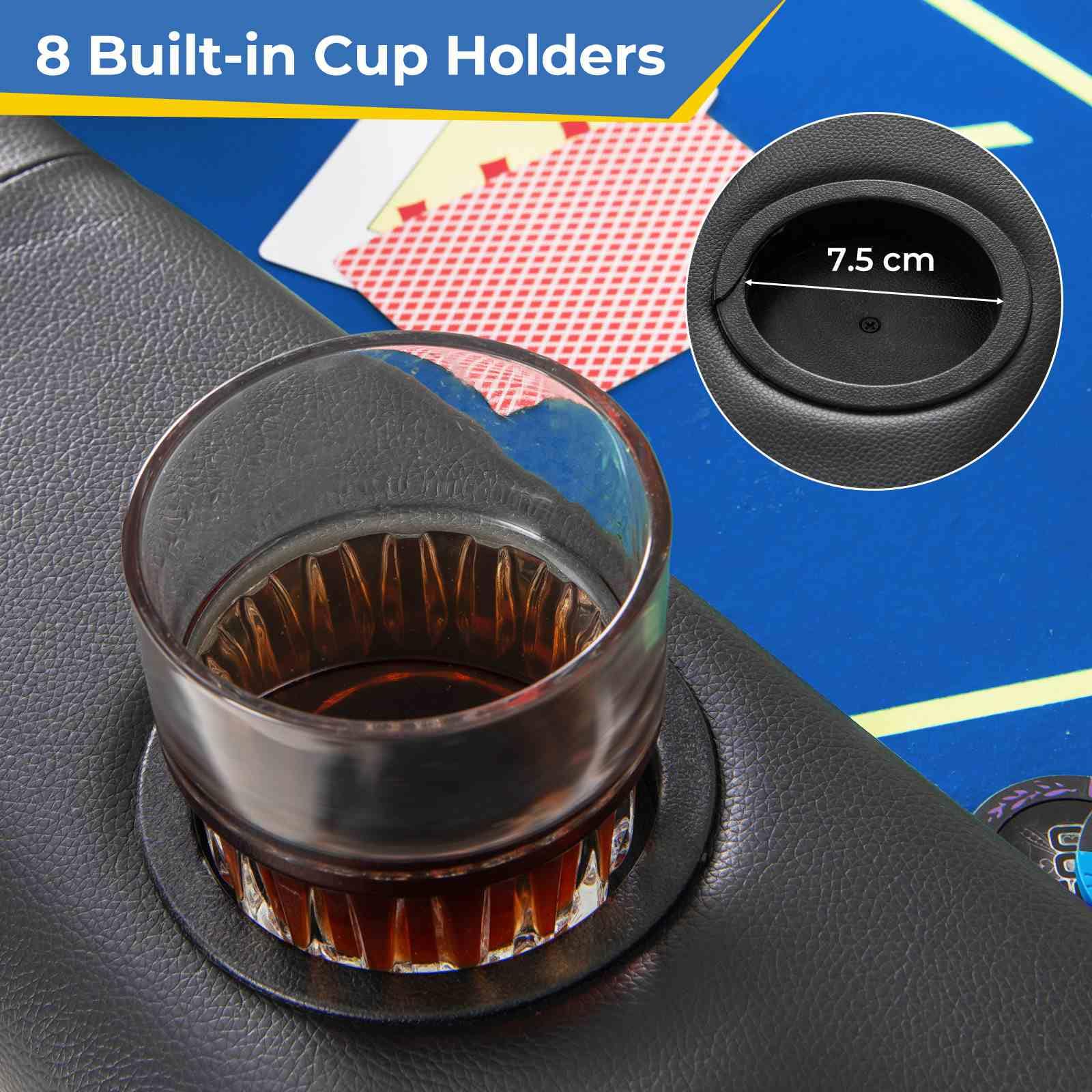 Foldable Poker Table, 8 Players Card Board Game Table w/ 8 Cup Holders, Casino-Grade Felt Surface