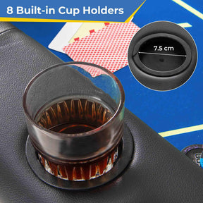 Foldable Poker Table, 8 Players Card Board Game Table w/ 8 Cup Holders, Casino-Grade Felt Surface