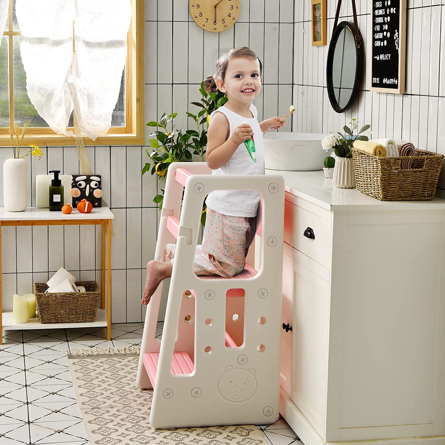 Kids Step Learning Stool with Double Safety Rails for Baby