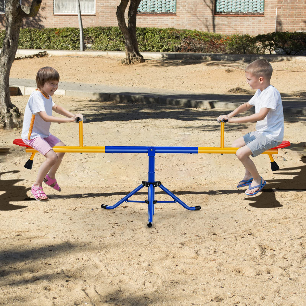 Kids Seesaw, Swivel Teeter Totter Playground Equipment for Children w/360 Degree Rotation, Stopper Leg