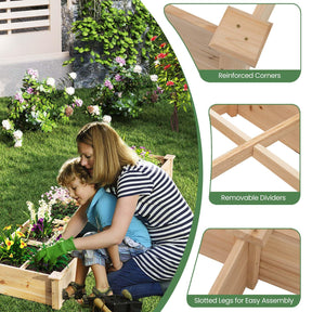 Wooden Raised Garden Bed with 2 Planter Boxes and Dividers