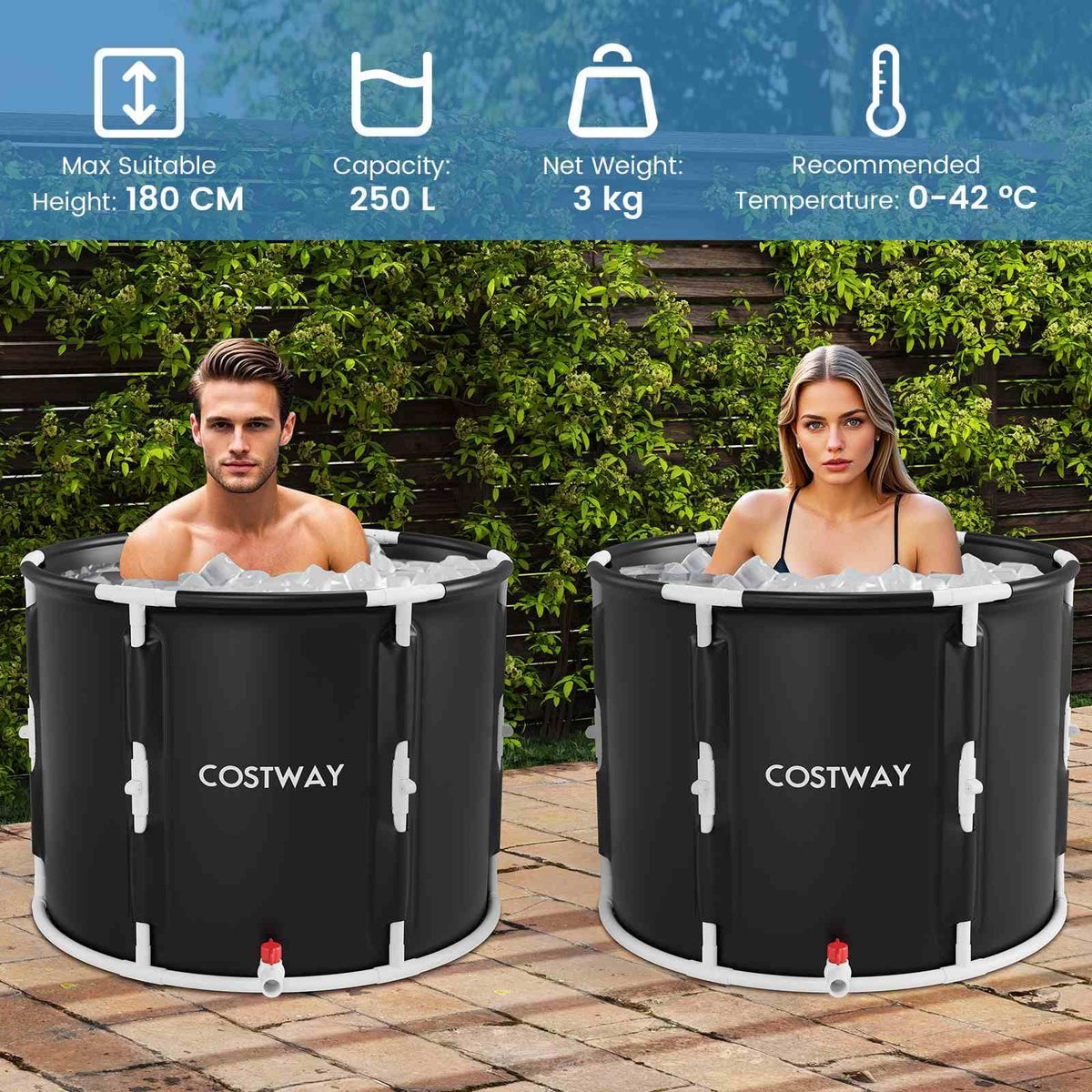 Ice Bath Tub for Adult, Outdoor Ice Plunge Tub w/Lid, Foldable Athletes Cold Therapy Tub at Home Garden Yard