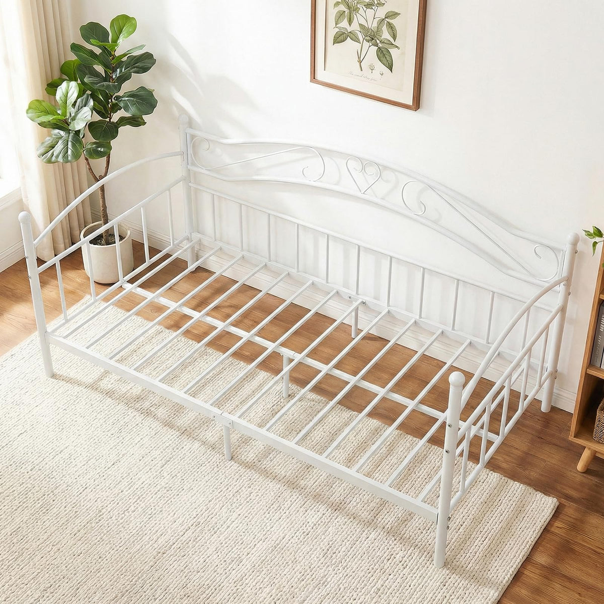 Metal Daybed Frame, 190 x 90 cm Sofa Bed with Classic Headboard