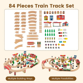HONEY JOY Wooden Train Table Set