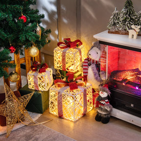Set of 3 Gift Boxes Christmas Lighted Decoration with 6 Hours Timing Function