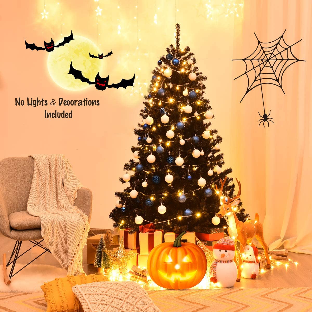 1.8m/2.25M Christmas Tree, Artificial Black Christmas Tree