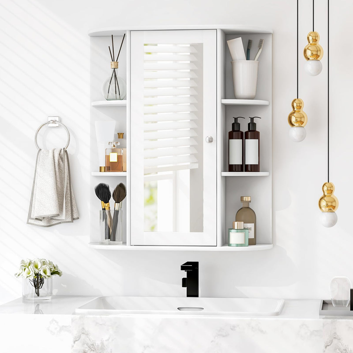 Giantex Bathroom Medicine Cabinet with Mirror, Wall Mounted Storage Cabinet w/Single Mirror Door