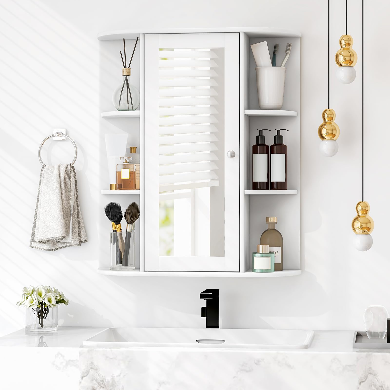 Giantex Bathroom Medicine Cabinet with Mirror, Wall Mounted Storage Cabinet w/Single Mirror Door