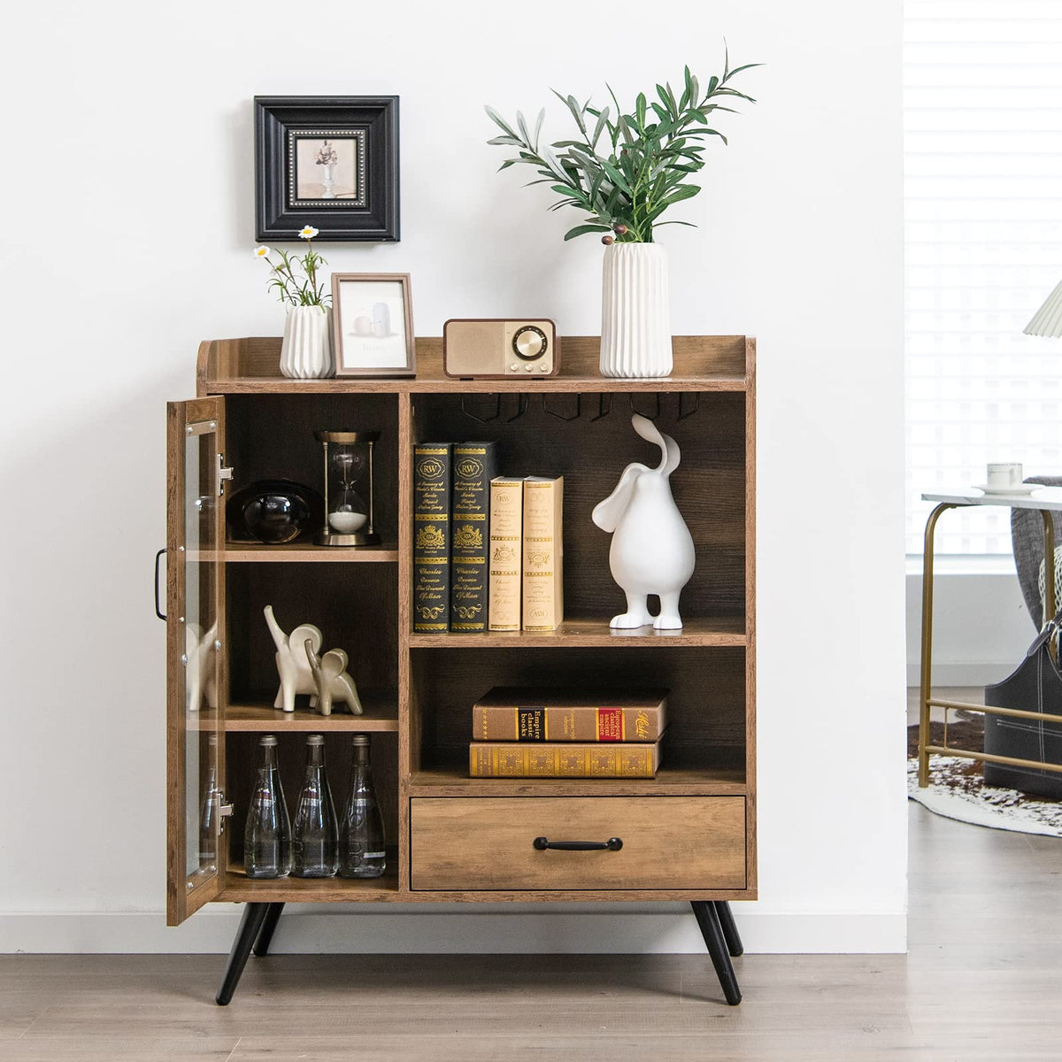 Giantex Wine Cabinet, Buffet Sideboard with Removable Wine Rack, Drawer, Shelves