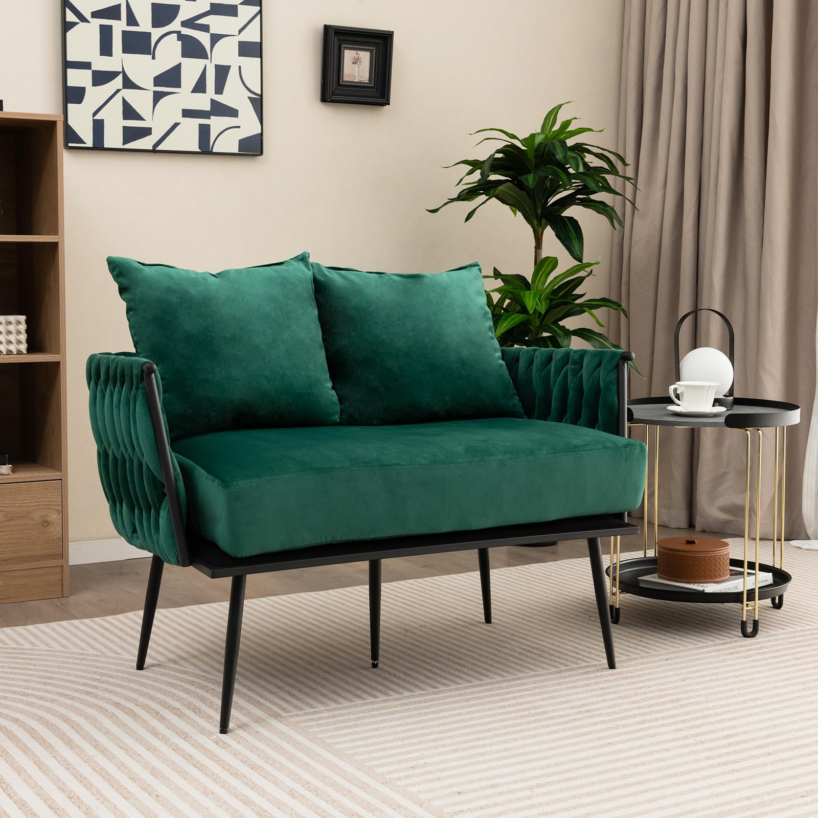 Giantex Modern Loveseat Sofa, Upholstered Dutch Velvet Sofa Couch