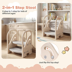 Toddler Step Stool, Adjustable 2/3-Step Helper Ladder Stool with Safety Handles & Non-slip Pads