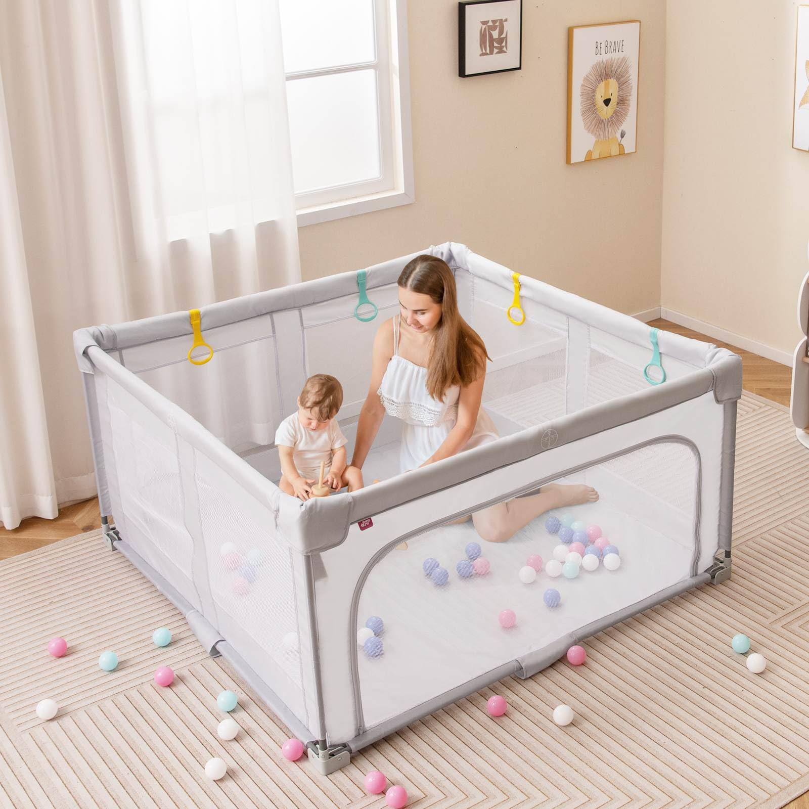 BABY JOY Baby Playpen, BPA-Free Foldable Toddlers Safety Fence Play Yard