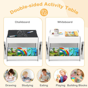 4-in-1 Kids Wooden Activity Table with Reversible Blackboard and Bookshelves