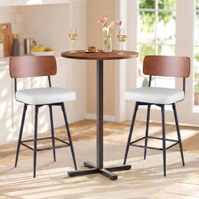 Padded Counter Barstools Set of 2, 360° Swiveling Counter Height Chairs with Wooden Backrest & Metal Legs