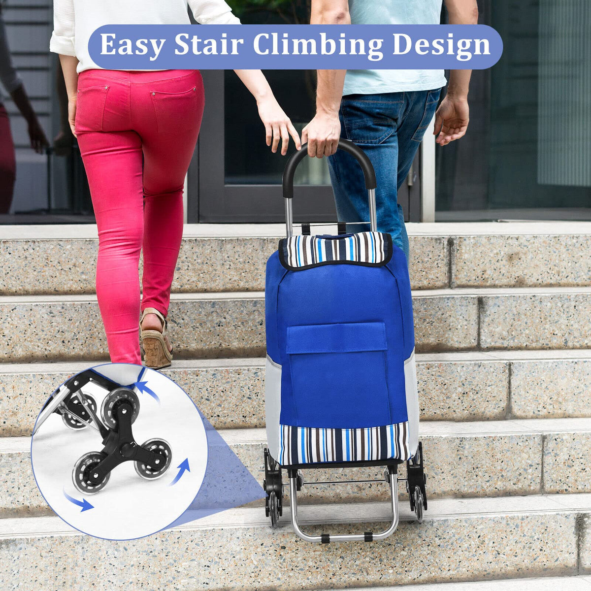 Giantex Folding Shopping Trolley Dolly, Rolling Utility Bag Cart w/ 2 Wheels, Solid Aluminum Frame, Blue & Black