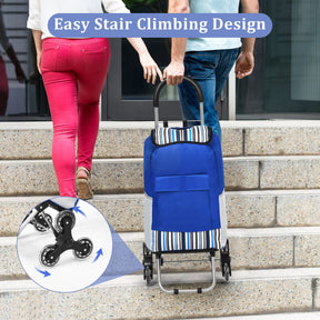 Giantex Folding Shopping Trolley Dolly, Rolling Utility Bag Cart w/ 2 Wheels, Solid Aluminum Frame, Blue & Black