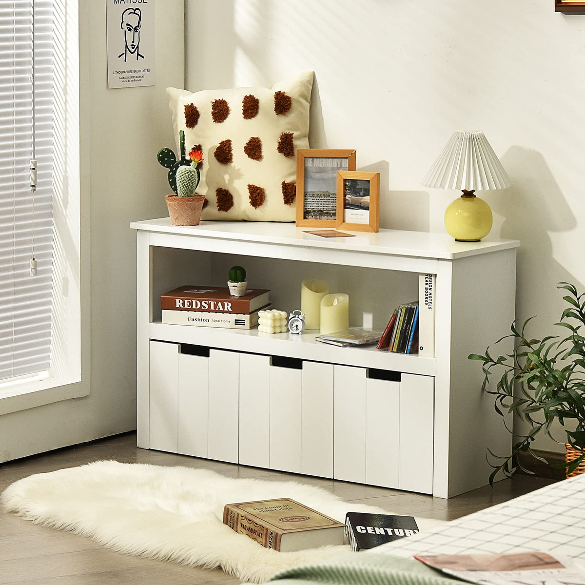 BABY JOY Kids Toy Storage Cabinet with 3 Removable Drawers, Rolling Wheels & Open Shelf
