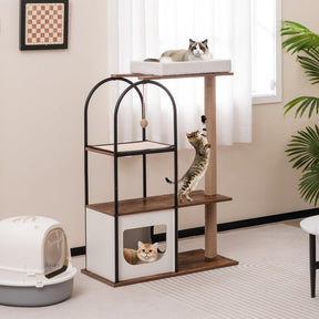 118 CM Tall Cat Tree Tower w/Metal Frame, Top Perch Cat Bed, Cat Condo, Jute Scratching Posts