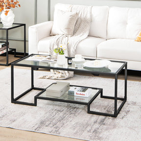 Giantex Modern 2-Tier Coffee Table, Rectangular Accent Table with Golden Metal Frame