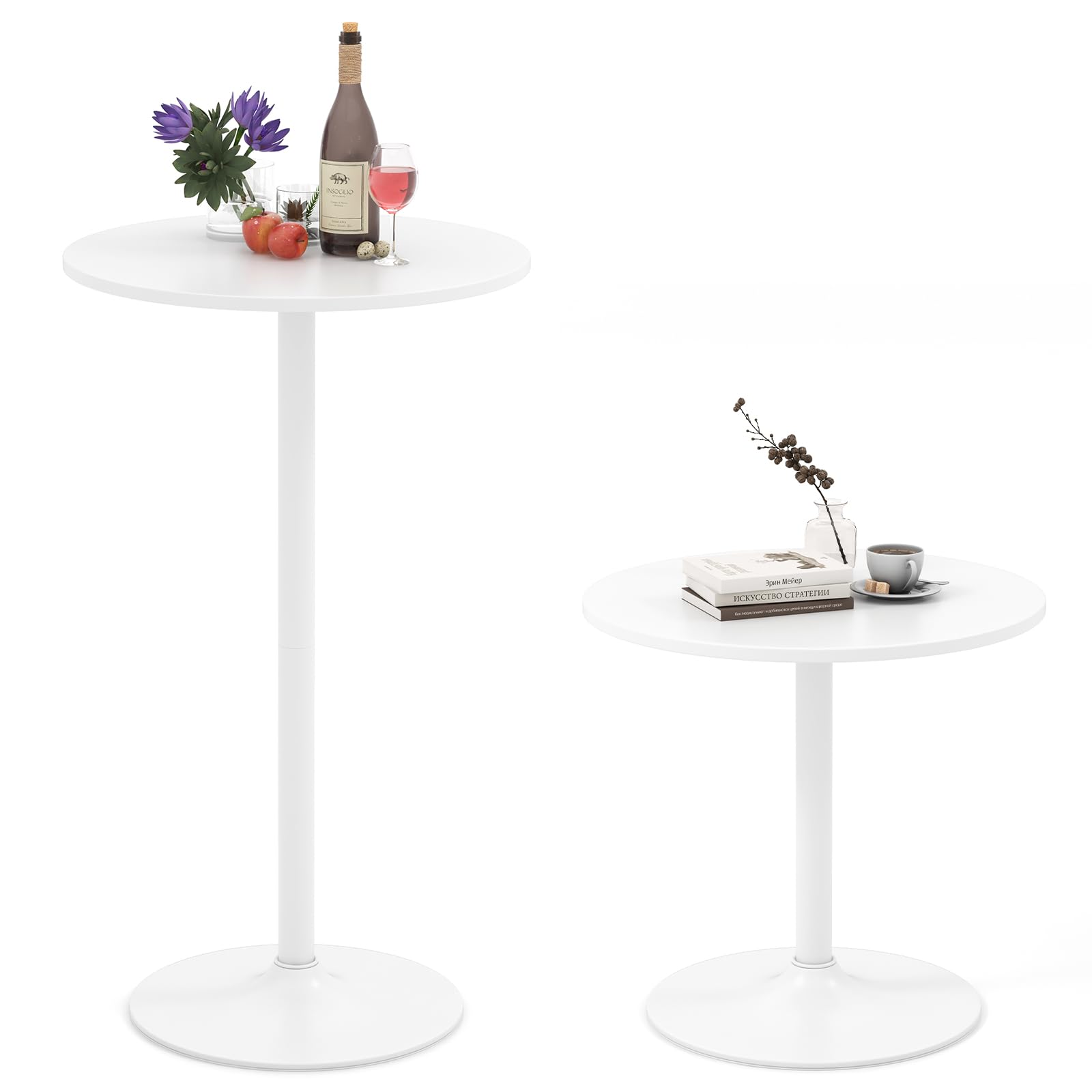 Giantex Round Bistro Table, 101.5 cm Bar Height Cocktail Table Converts into 56 cm Tall Coffee Table