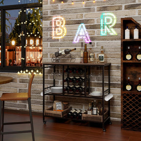 3-Tier Bar Cart Serving Cart on Wheels Industrial Rolling Beverage Cart Kitchen
