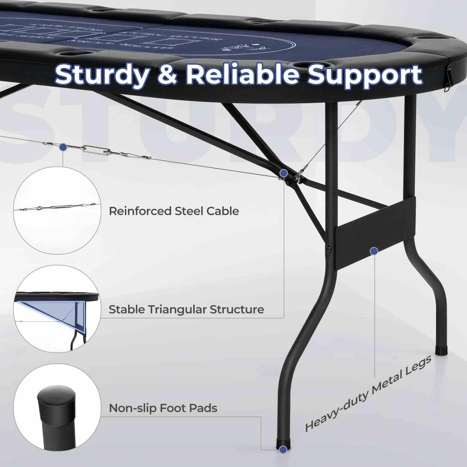 1.8m Foldable Poker Table for 8 Players, Portable Oval Card Board Game Table for Blackjack Texas Hold’em Casino Leisure Game