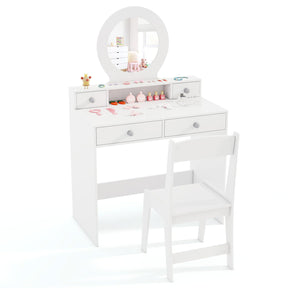HONEY JOY Kids Vanity Set with Mirror, Princess Makeup Dressing Desk and Chair Set with Mirror