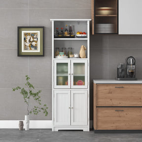 Giantex Freestanding Bathroom Storage Cabinet, Kitchen Pantry Cupboard with Glass Doors, White