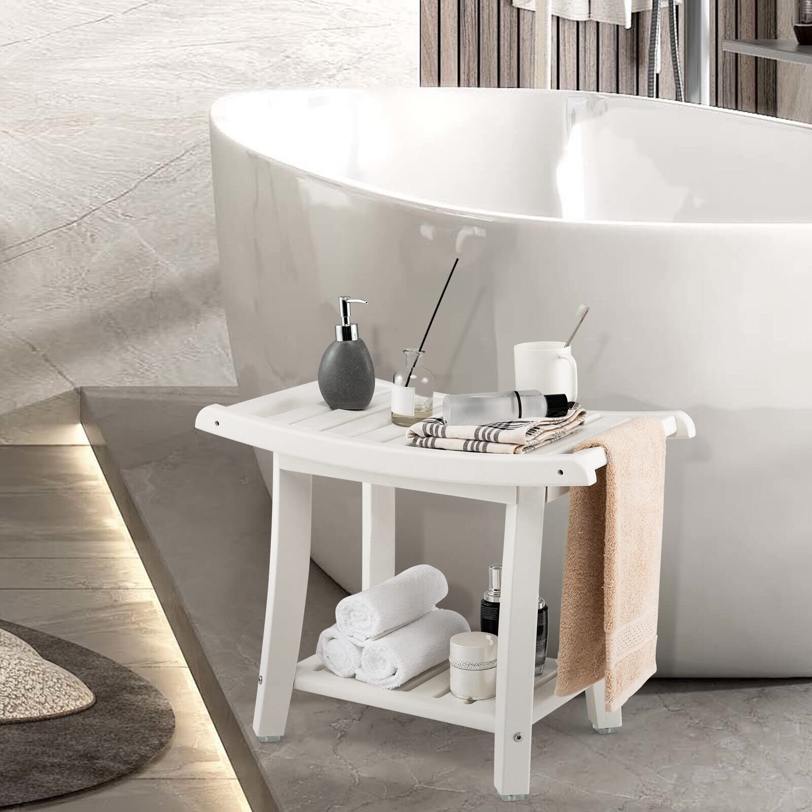 Giantex Shower Bench, Waterproof Bath Spa Shower Stool with Curved Seat