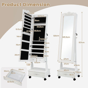 Giantex Jewelry Armoire with Full Length Mirror, Standing Lockable Jewelry Cabinet with Built-in LED Lights