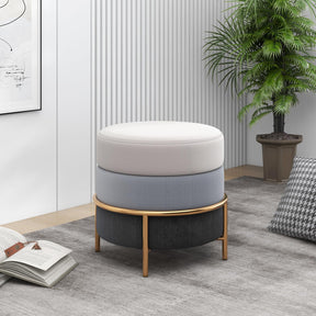 Giantex Upholstered Linen Fabric Ottoman, Multifunctional Round Vanity Stool with Gold Metal Legs & Anti-Slip Foot Pads