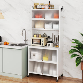 6-Tier Kitchen Pantry Cabinet, Buffet Cabinet with Hutch, Flip Doors, Microwave Countertop