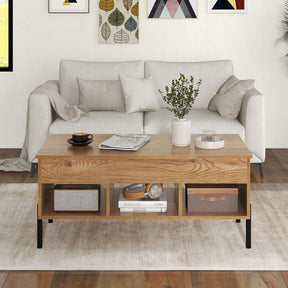 Lift Top Coffee Table, Coffee Station Table with Hidden Compartment, Rising Tabletop, 3 Open Cubbies