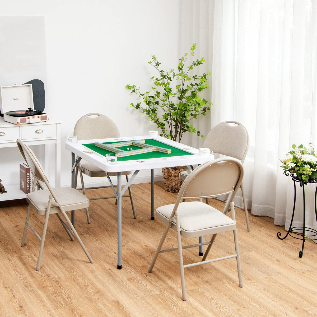 Giantex 4-Player Mahjong Game Table Foldable Mahjong Table with Iron Frame